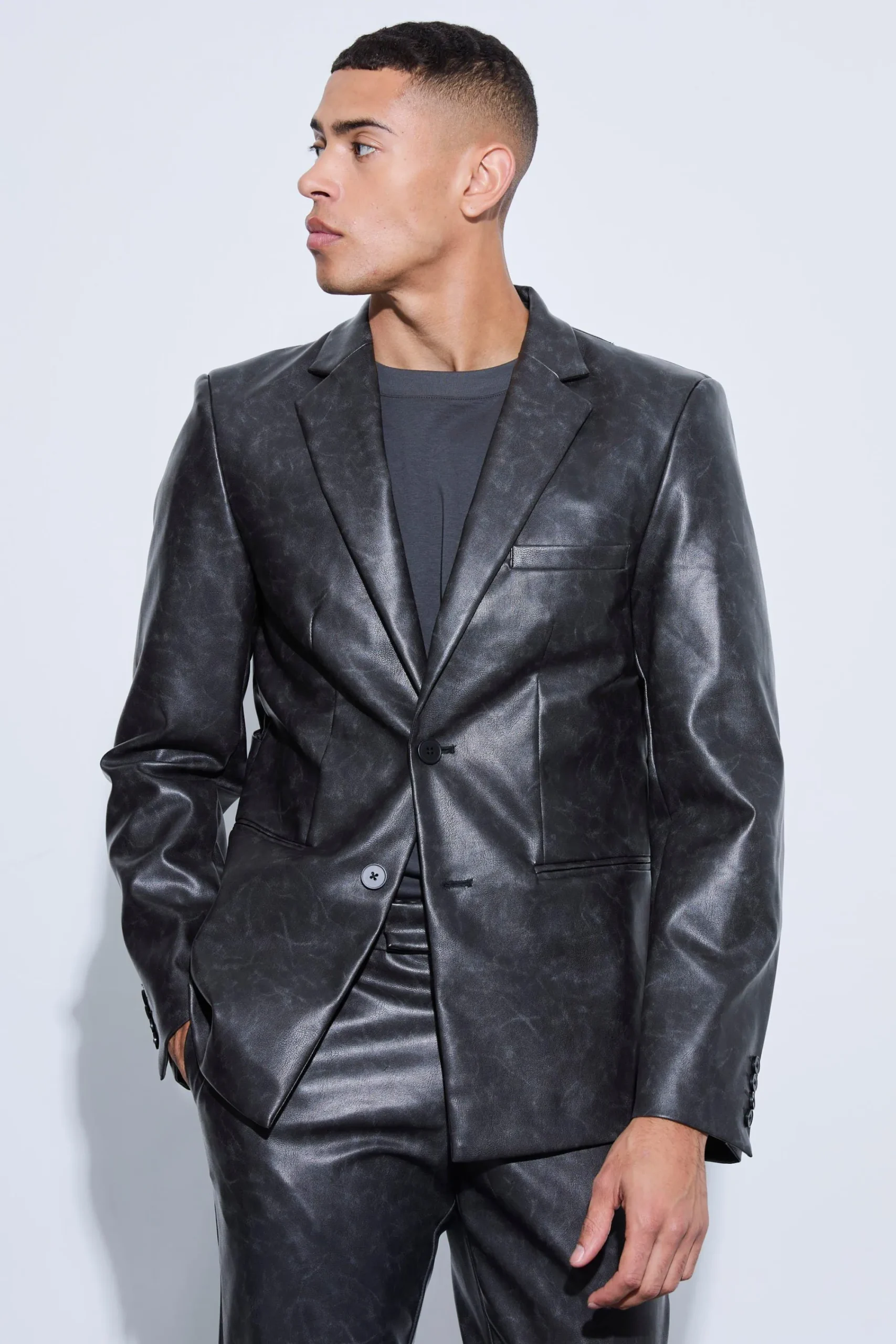 boohooMAN Single Breasted Cut Out Pu Blazer | UK| Suits & Tailoring