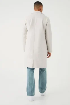 boohooMAN Single Breasted Melton Overcoat With Pu | UK| Coats & Jackets