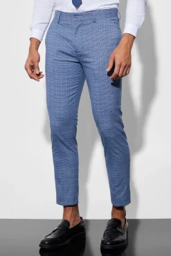 boohooMAN Skinny Crop Micro Check Suit Trousers | UK| Suits & Tailoring|Trousers