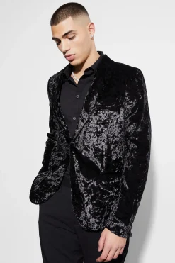 boohooMAN Skinny Crushed Velvet Blazer | UK| Suits & Tailoring