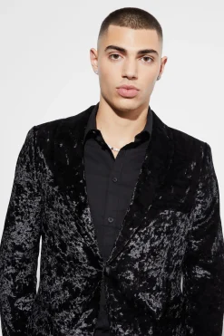 boohooMAN Skinny Crushed Velvet Blazer | UK| Suits & Tailoring