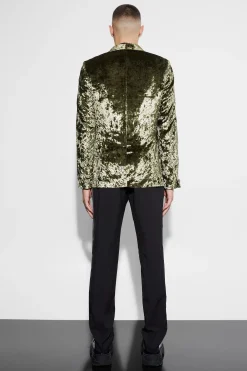 boohooMAN Skinny Crushed Velvet Blazer | UK| Suits & Tailoring