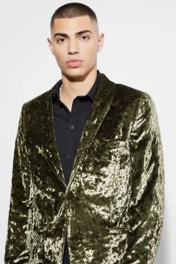 boohooMAN Skinny Crushed Velvet Blazer | UK| Suits & Tailoring