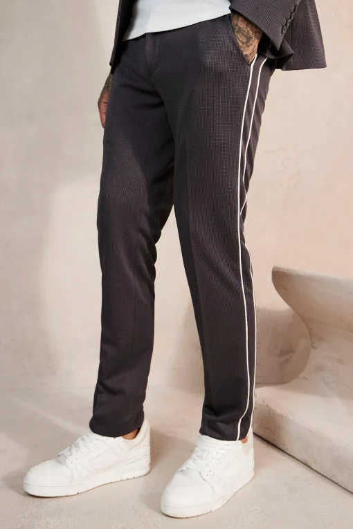 boohooMAN Skinny Dogstooth Side Piping Suit Trousers | UK| Suits & Tailoring