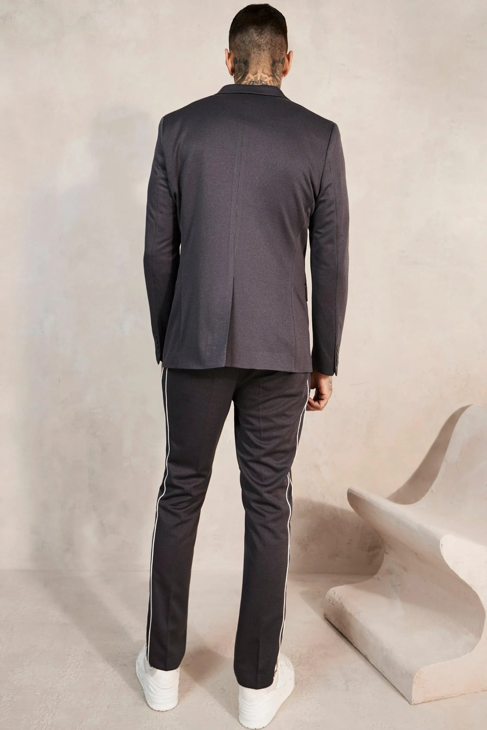 boohooMAN Skinny Dogstooth Side Piping Suit Trousers | UK| Suits & Tailoring