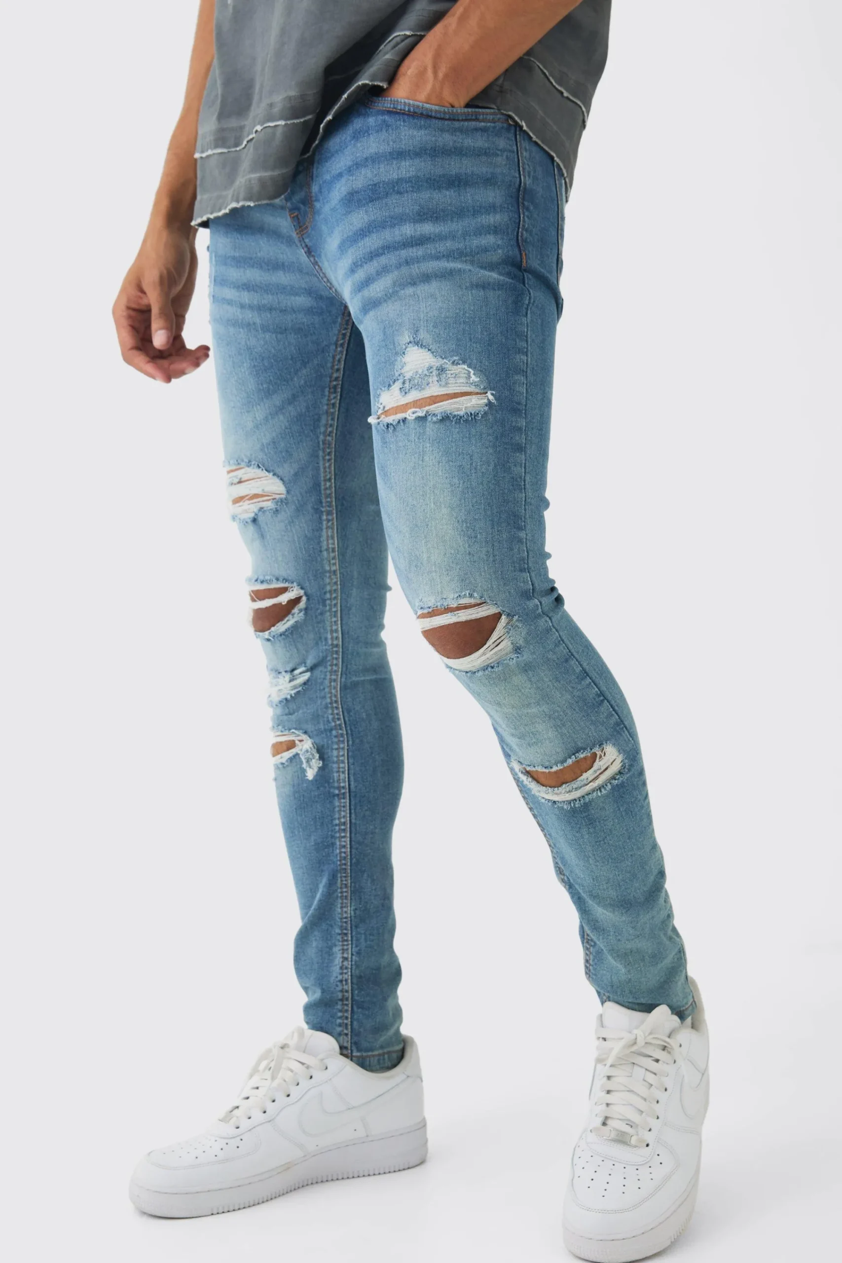 boohooMAN Skinny Fit All Over Ripped Jeans | UK| Trousers|Jeans