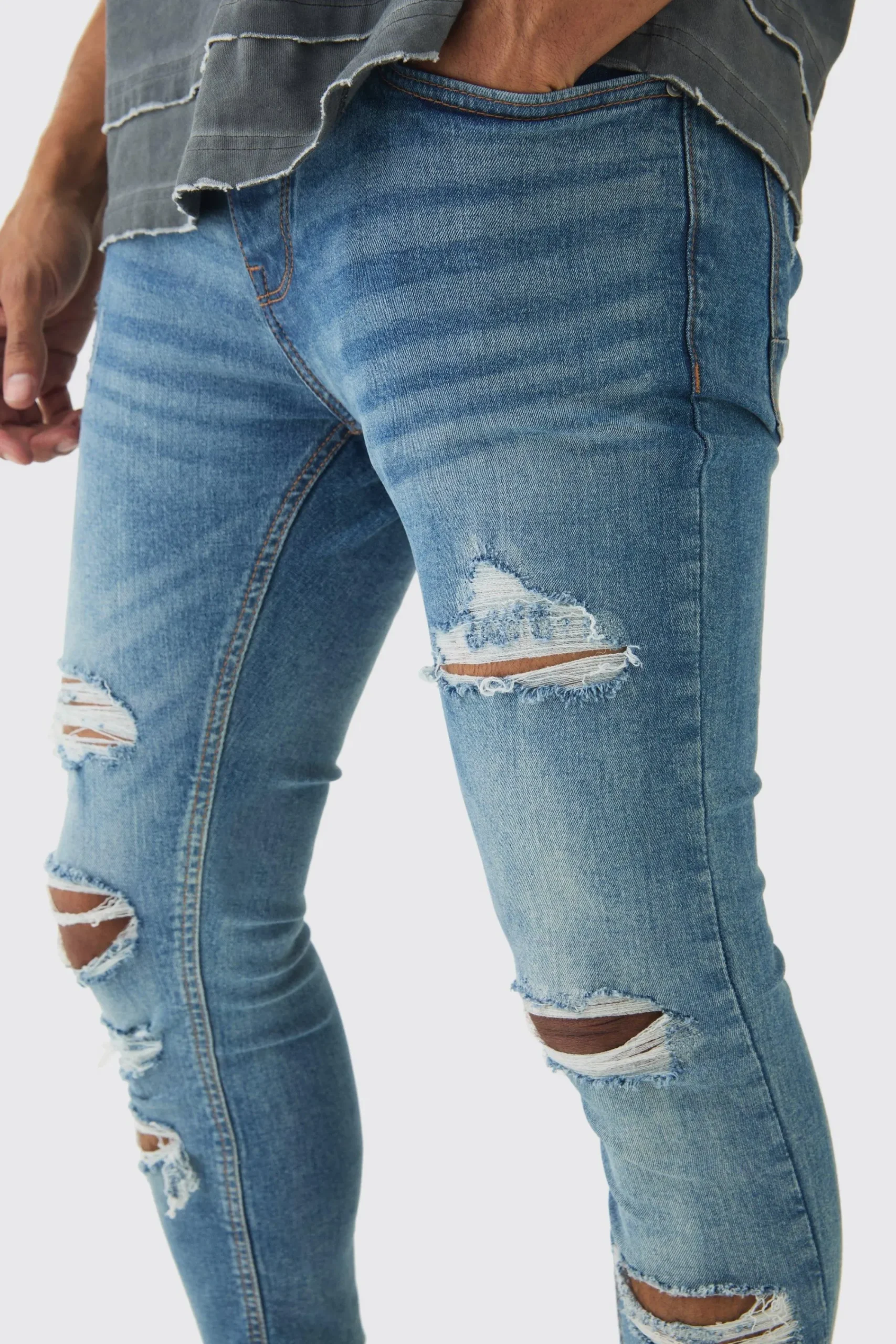 boohooMAN Skinny Fit All Over Ripped Jeans | UK| Trousers|Jeans