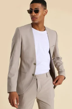 boohooMAN Skinny Fit Collarless Single Breasted Blazer | UK| Suits & Tailoring