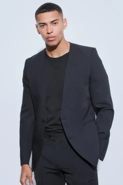 boohooMAN Skinny Fit Collarless Single Breasted Blazer | UK| Suits & Tailoring