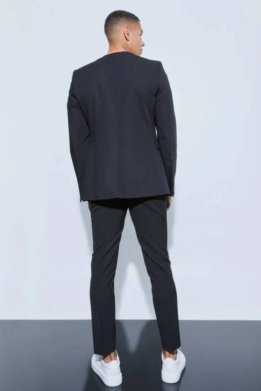boohooMAN Skinny Fit Collarless Single Breasted Blazer | UK| Suits & Tailoring