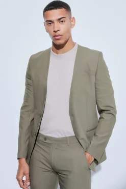 boohooMAN Skinny Fit Collarless Single Breasted Blazer | UK| Suits & Tailoring