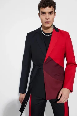 boohooMAN Skinny Fit Colour Block Wrap Front Suit | UK| Suits & Tailoring