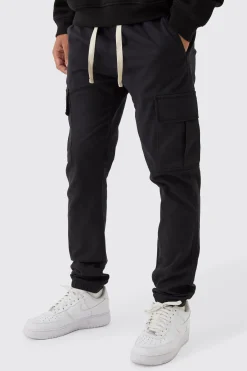 boohooMAN Skinny Fit Elasticated Waist Cuffed Cargo Trousers | UK| Trousers|Cargos