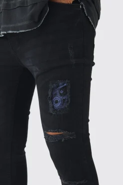 boohooMAN Skinny Fit Rip & Repair Paisley Leopard Jeans | UK| Trousers|Jeans