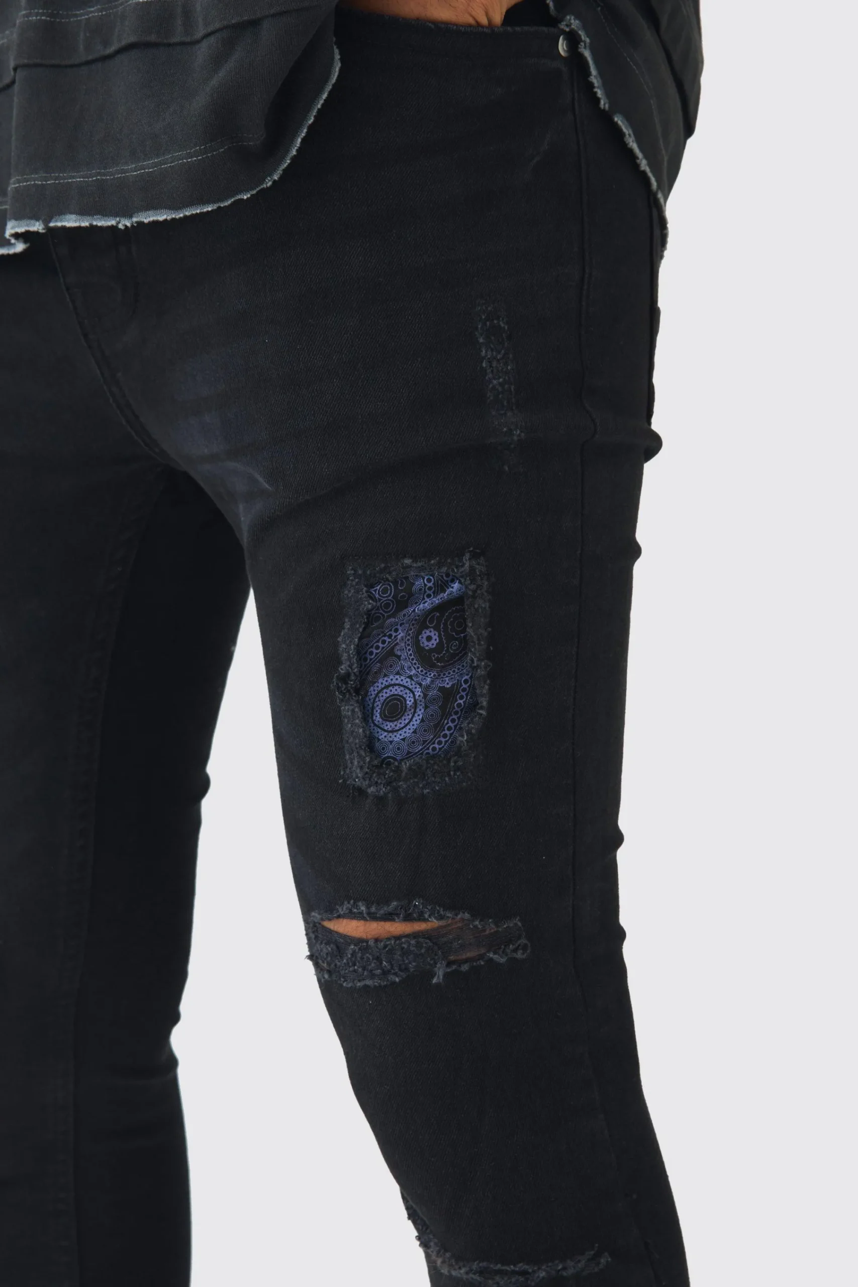 boohooMAN Skinny Fit Rip & Repair Paisley Leopard Jeans | UK| Trousers|Jeans