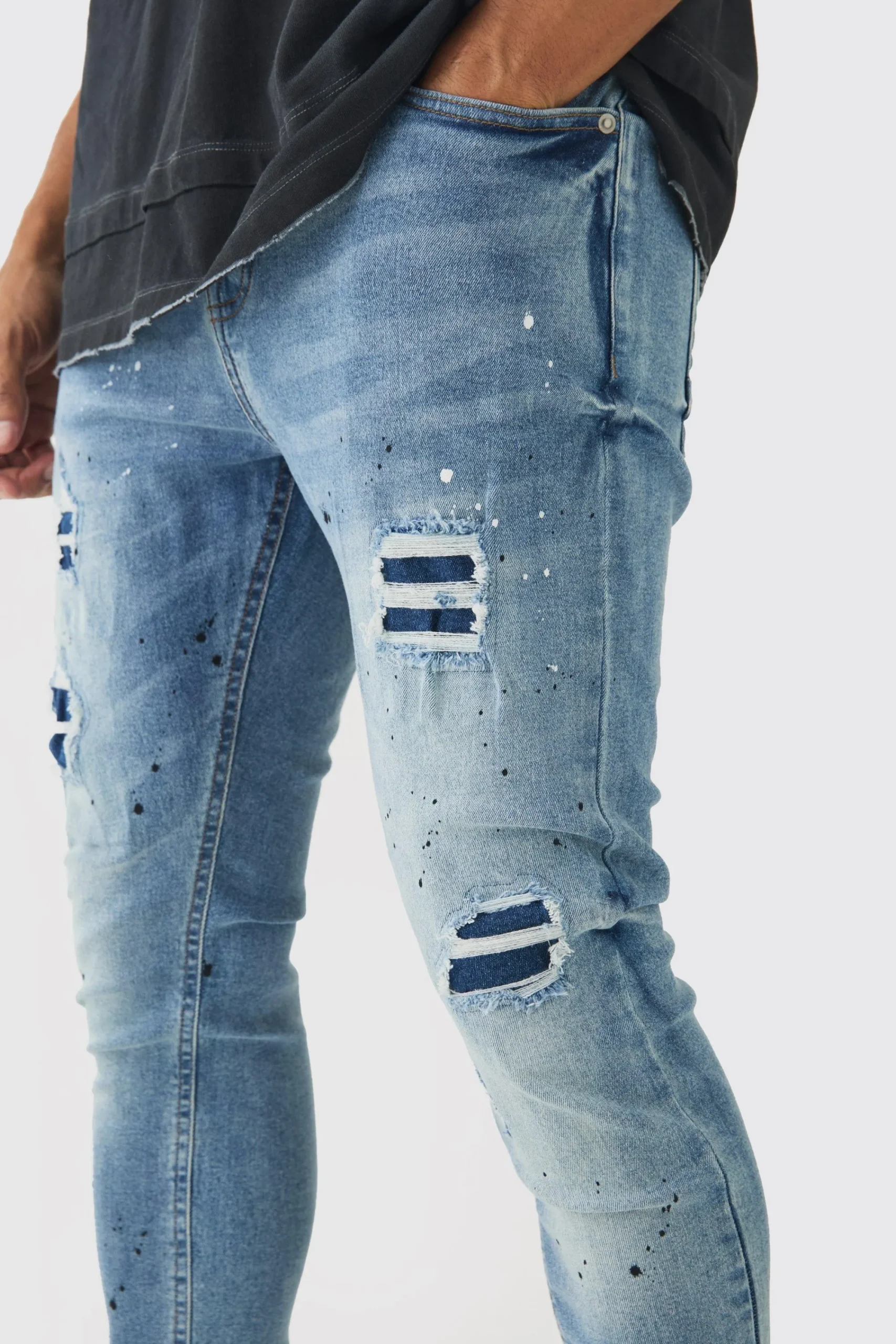 boohooMAN Skinny Fit Rip & Repair Paint Splatter Jeans | UK| Trousers|Jeans