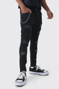 boohooMAN Skinny Fit Ripped Jeans With Chain | UK| Trousers|Jeans