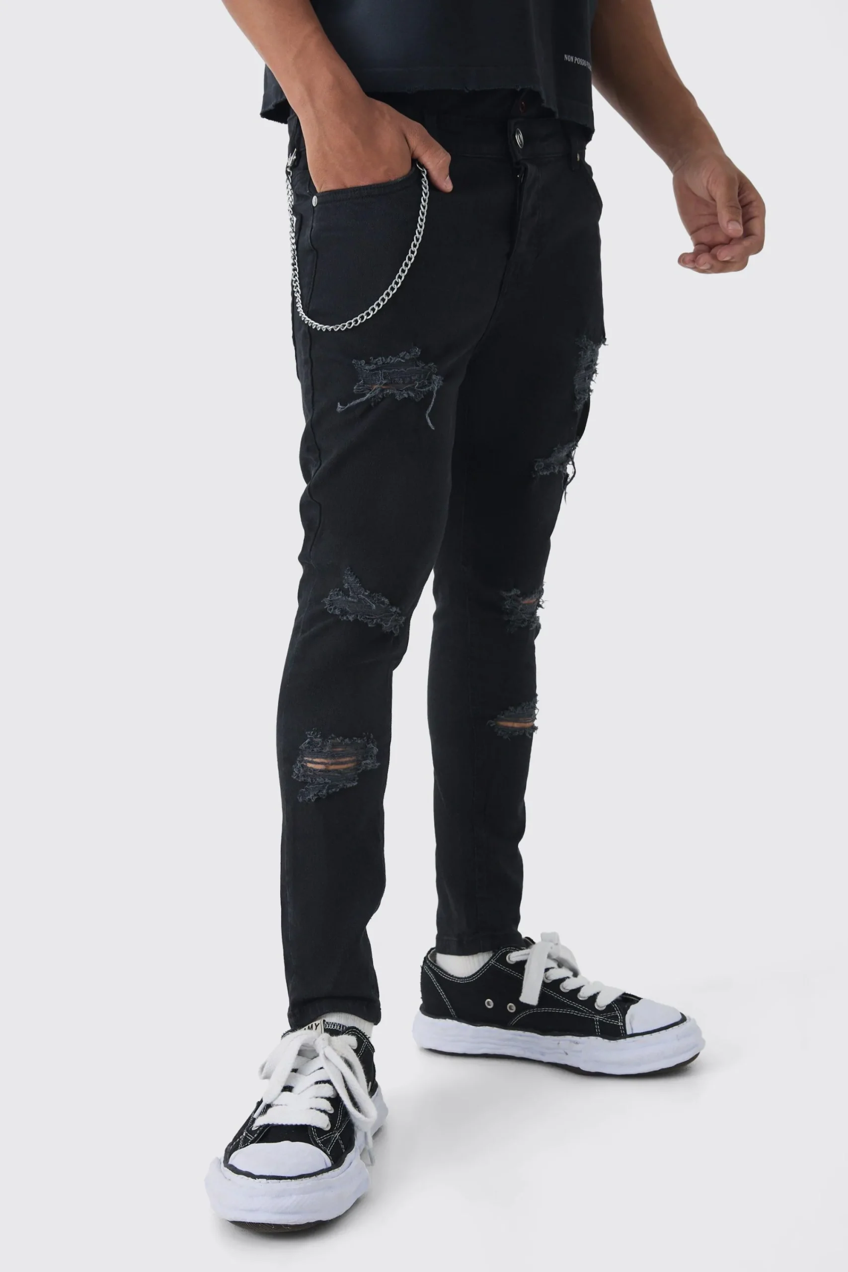 boohooMAN Skinny Fit Ripped Jeans With Chain | UK| Trousers|Jeans