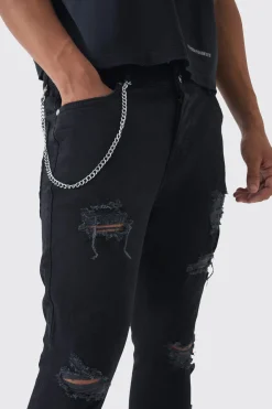 boohooMAN Skinny Fit Ripped Jeans With Chain | UK| Trousers|Jeans