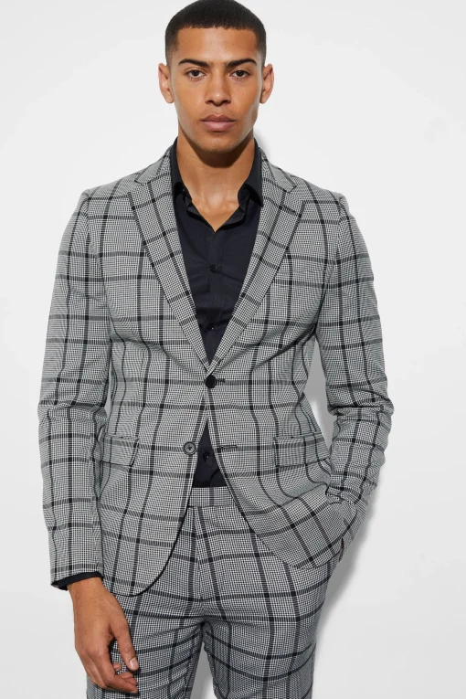 boohooMAN Skinny Fit Single Breasted Check Suit Jacket | UK| Suits & Tailoring