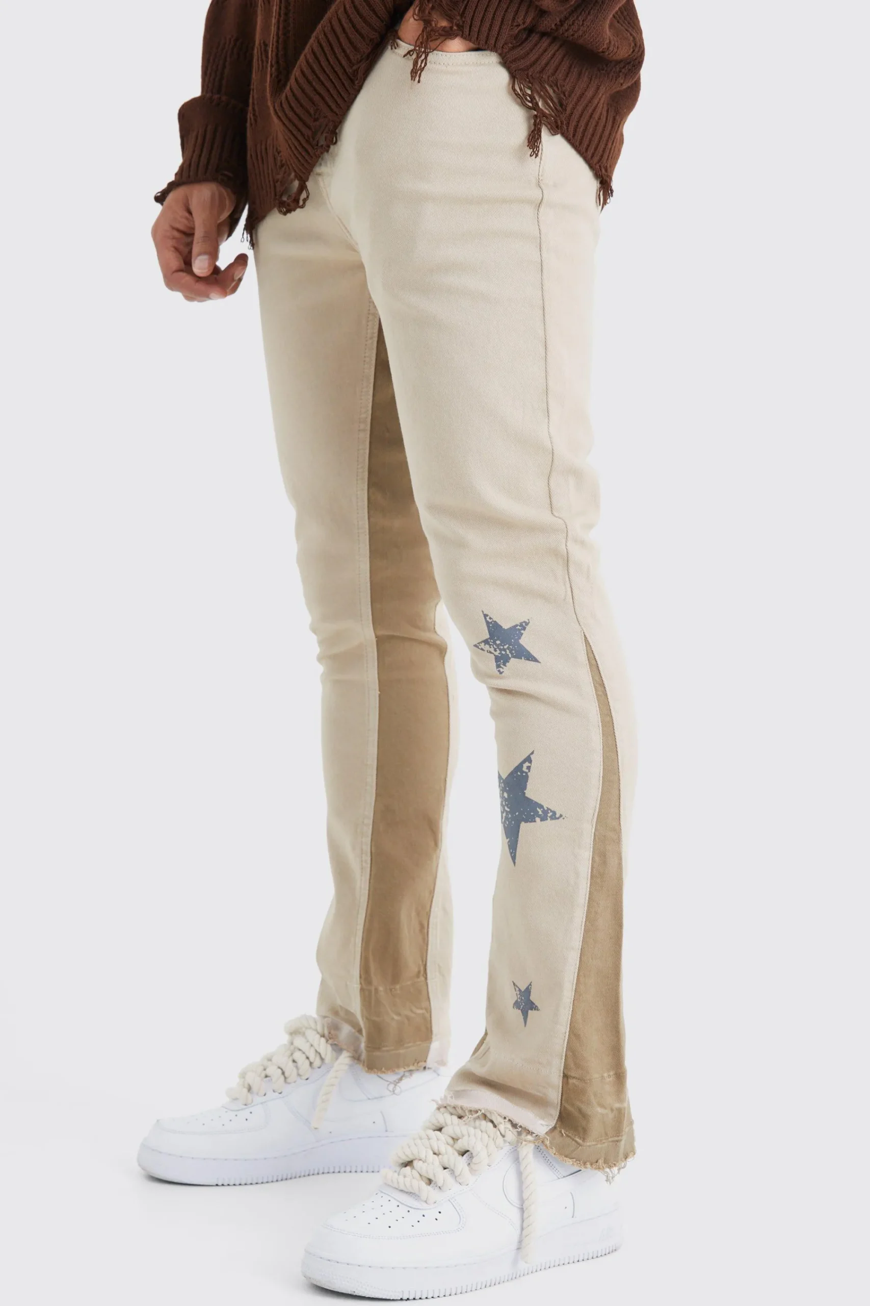 boohooMAN Skinny Flare Gusset Print Trouser | UK| Trousers