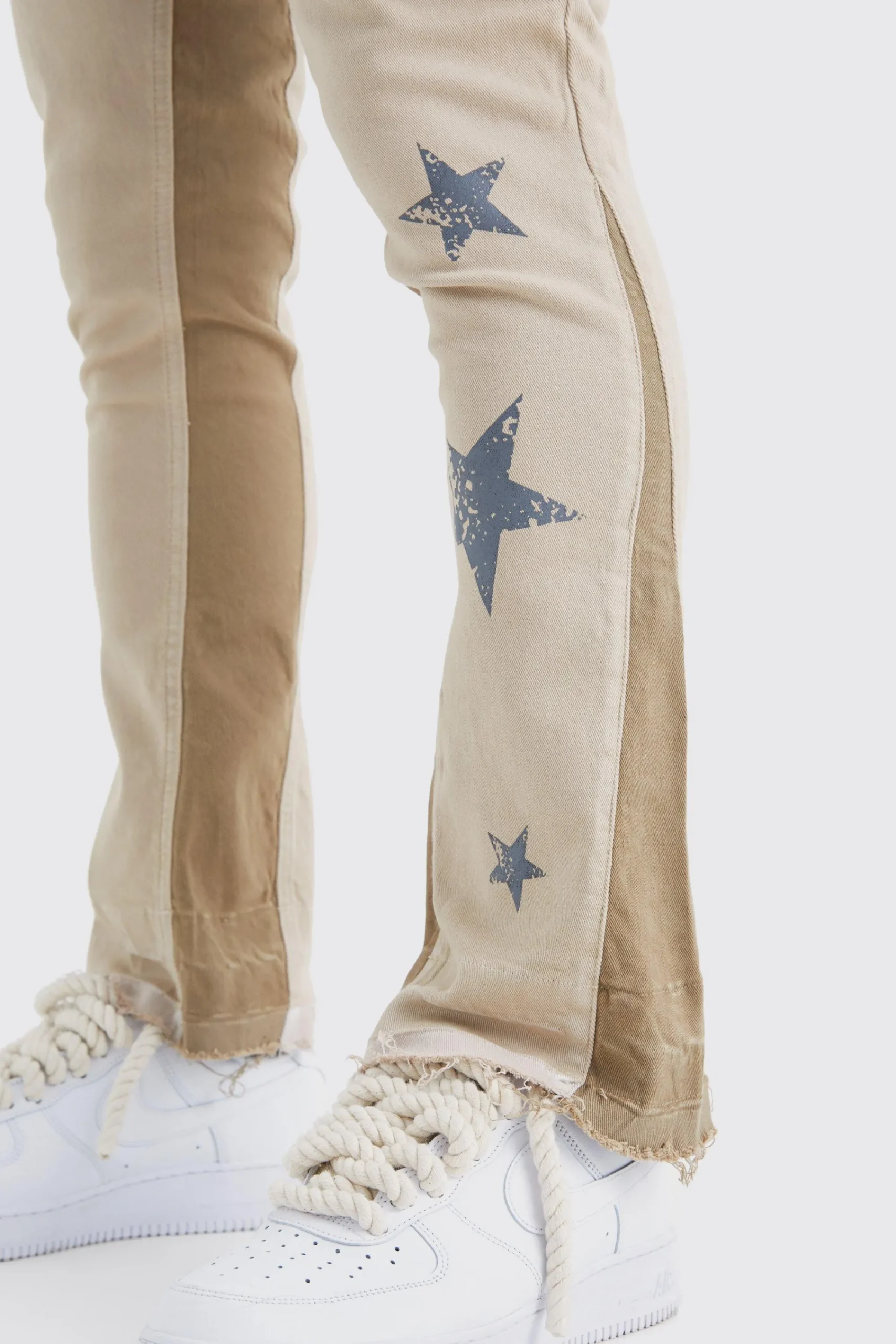 boohooMAN Skinny Flare Gusset Print Trouser | UK| Trousers