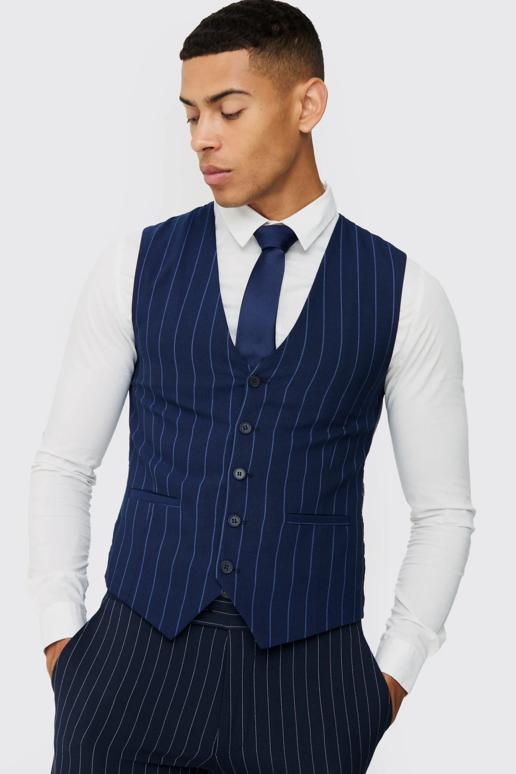boohooMAN Skinny Pinstripe Waistcoat | UK| Suits & Tailoring
