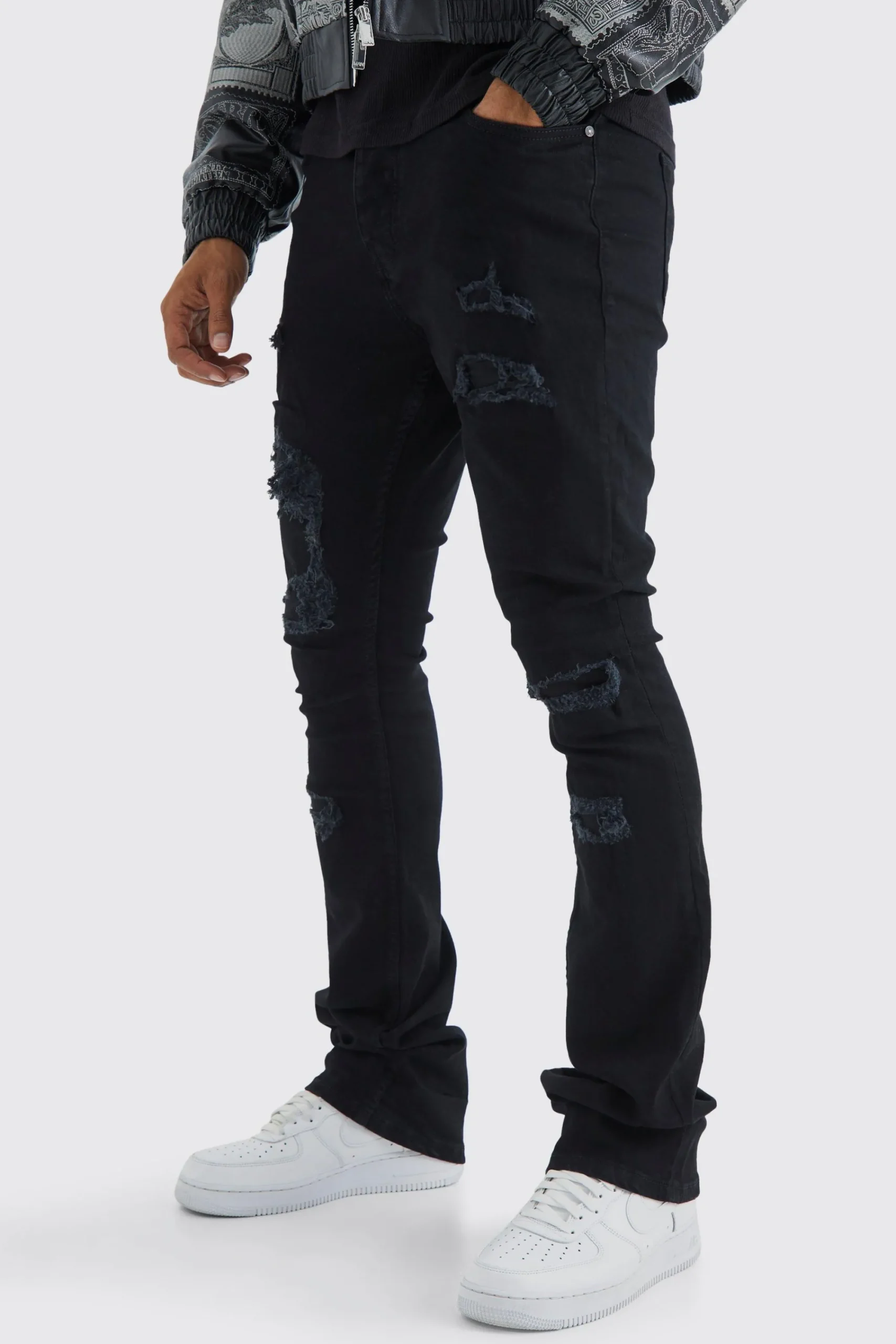 boohooMAN Skinny Stacked Distressed Ripped Jeans | UK| Trousers|Jeans