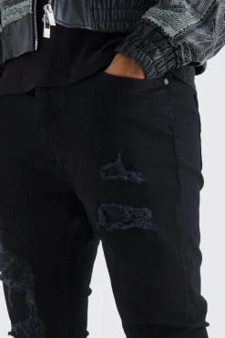 boohooMAN Skinny Stacked Distressed Ripped Jeans | UK| Trousers|Jeans