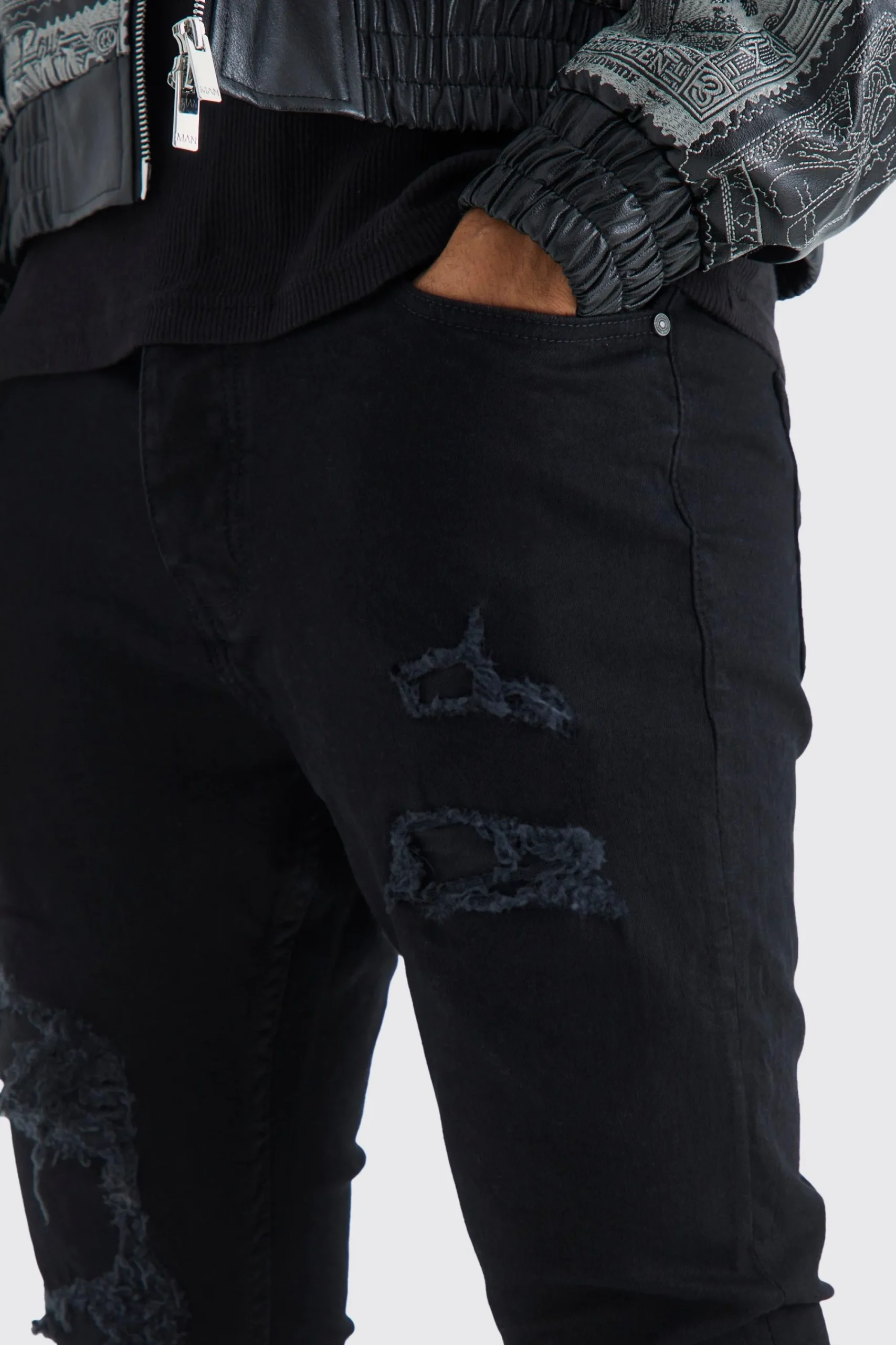 boohooMAN Skinny Stacked Distressed Ripped Jeans | UK| Trousers|Jeans