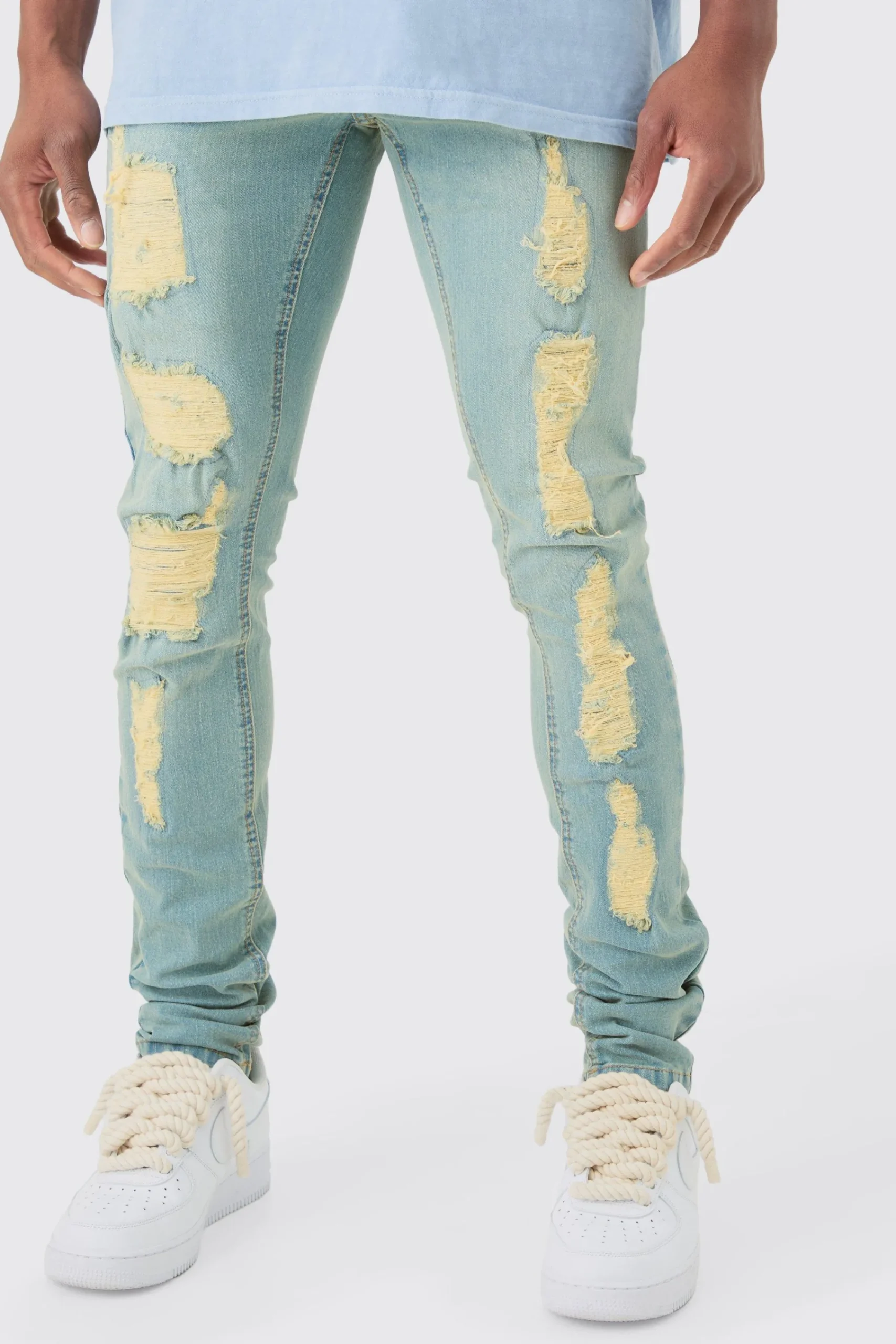 boohooMAN Skinny Stacked Distressed Ripped Jeans In | UK| Trousers|Jeans