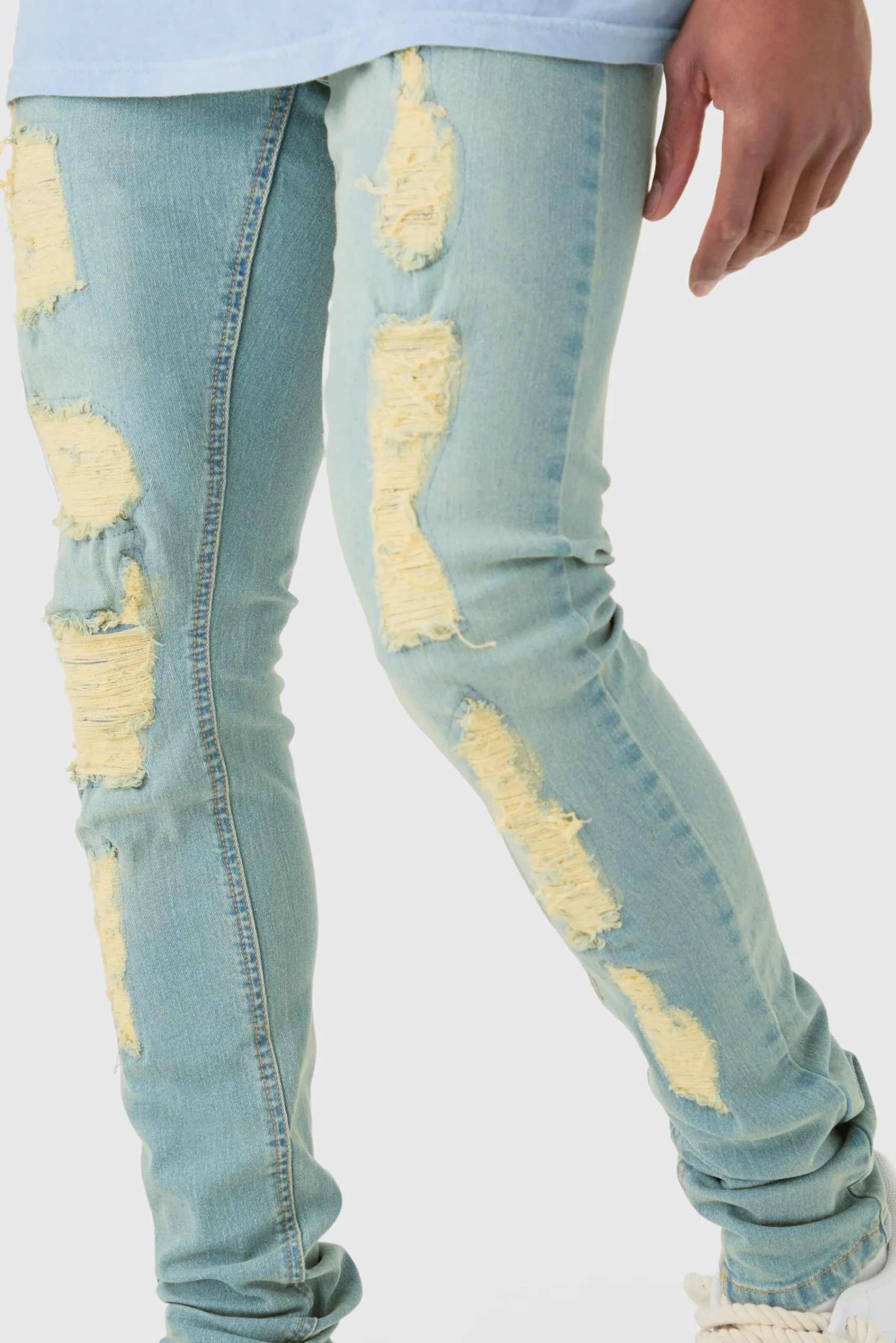 boohooMAN Skinny Stacked Distressed Ripped Jeans In | UK| Trousers|Jeans