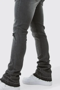 boohooMAN Skinny Stacked Flared Jeans With Knee Rip | UK| Trousers|Jeans