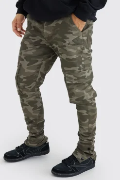 boohooMAN Skinny Stacked Popper Hem Camo Cargo Trouser | UK| Trousers