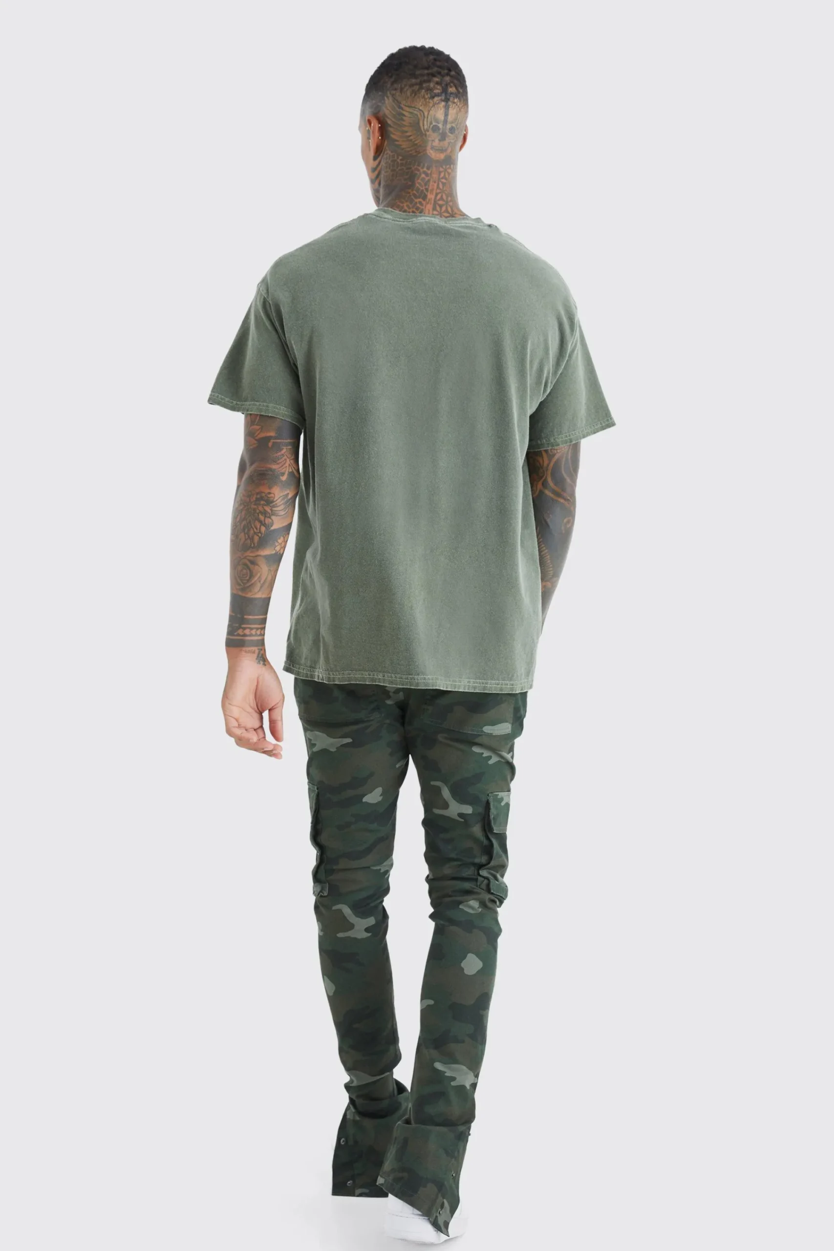 boohooMAN Skinny Stacked Popper Hem Camo Cargo Trouser | UK| Trousers|Cargos