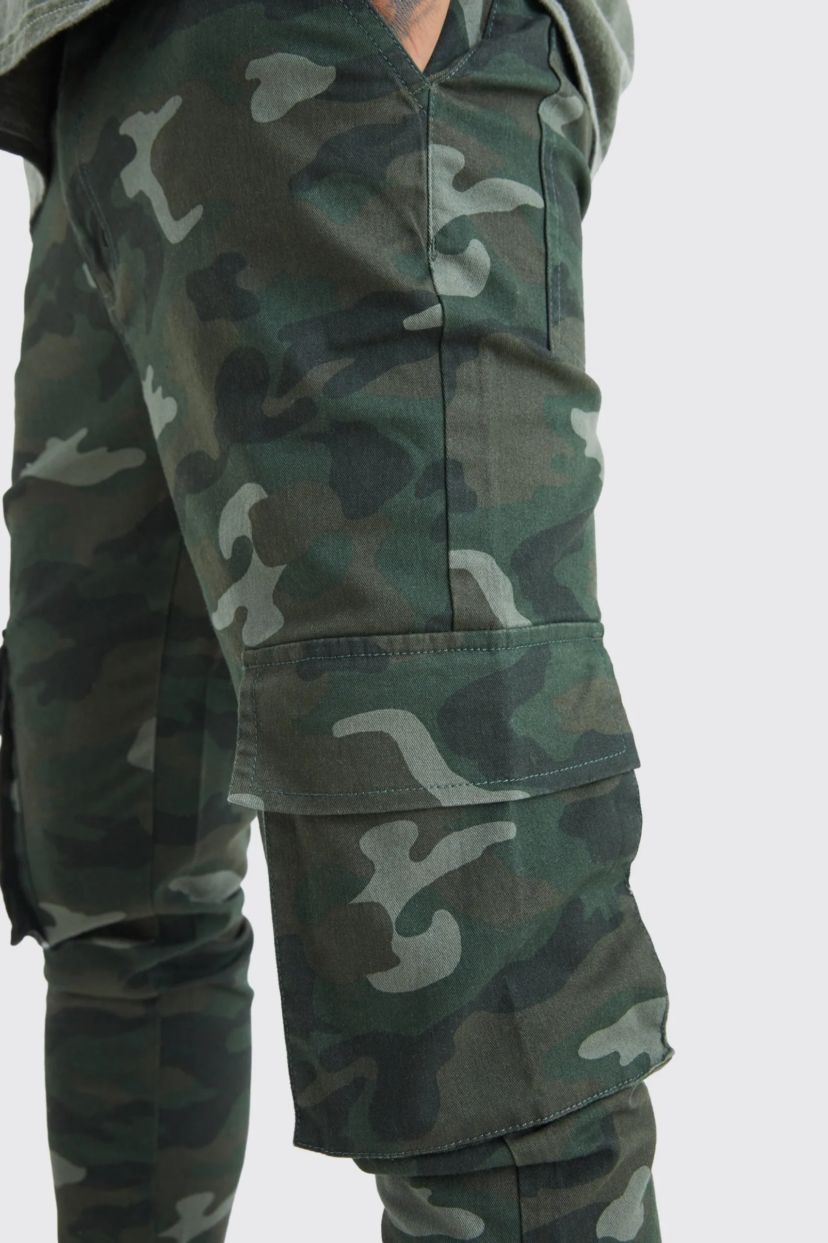 boohooMAN Skinny Stacked Popper Hem Camo Cargo Trouser | UK| Trousers|Cargos