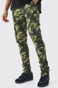 boohooMAN Skinny Stacked Popper Hem Camo Cargo Trouser | UK| Trousers