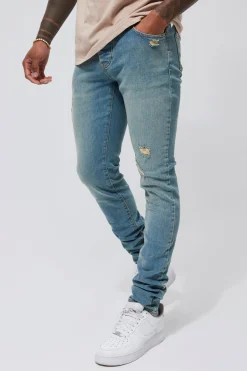 boohooMAN Skinny Stacked Stretch Distressed Jeans | UK| Jeans