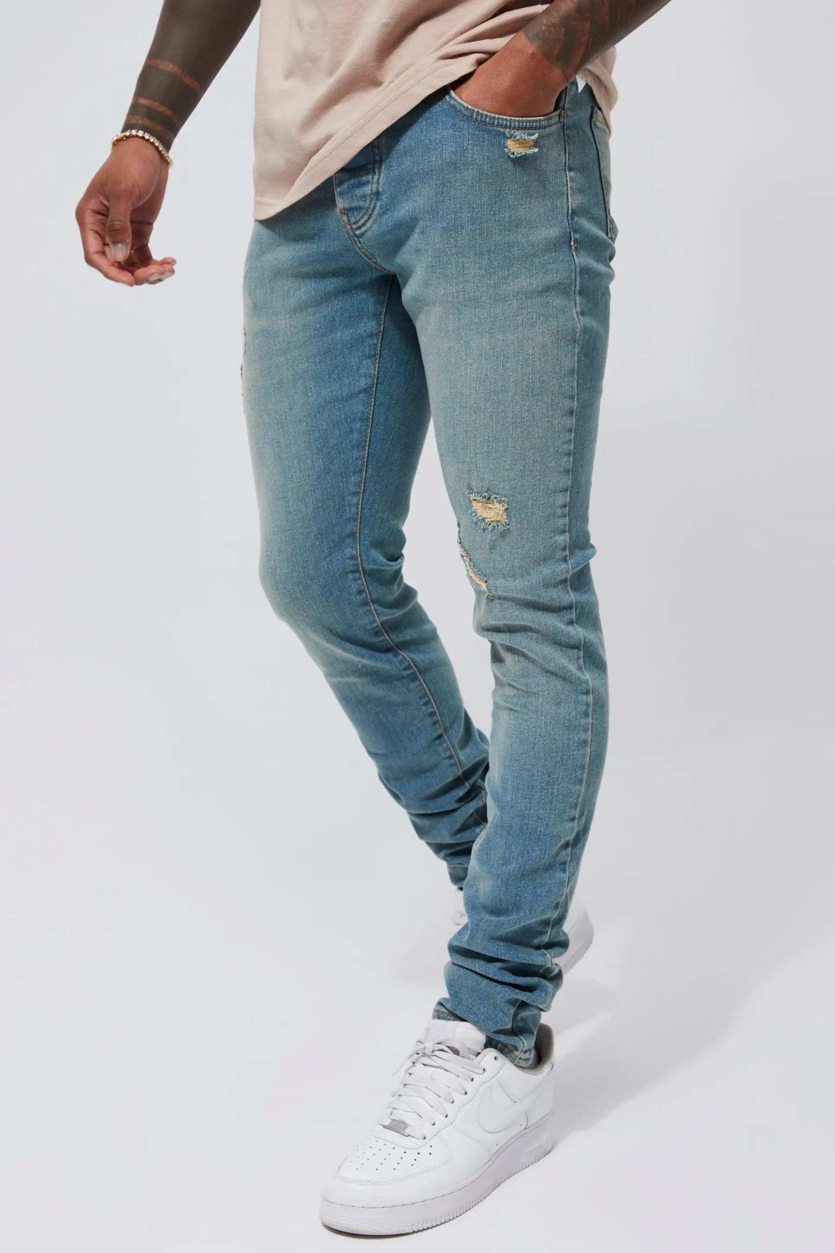 boohooMAN Skinny Stacked Stretch Distressed Jeans | UK| Jeans