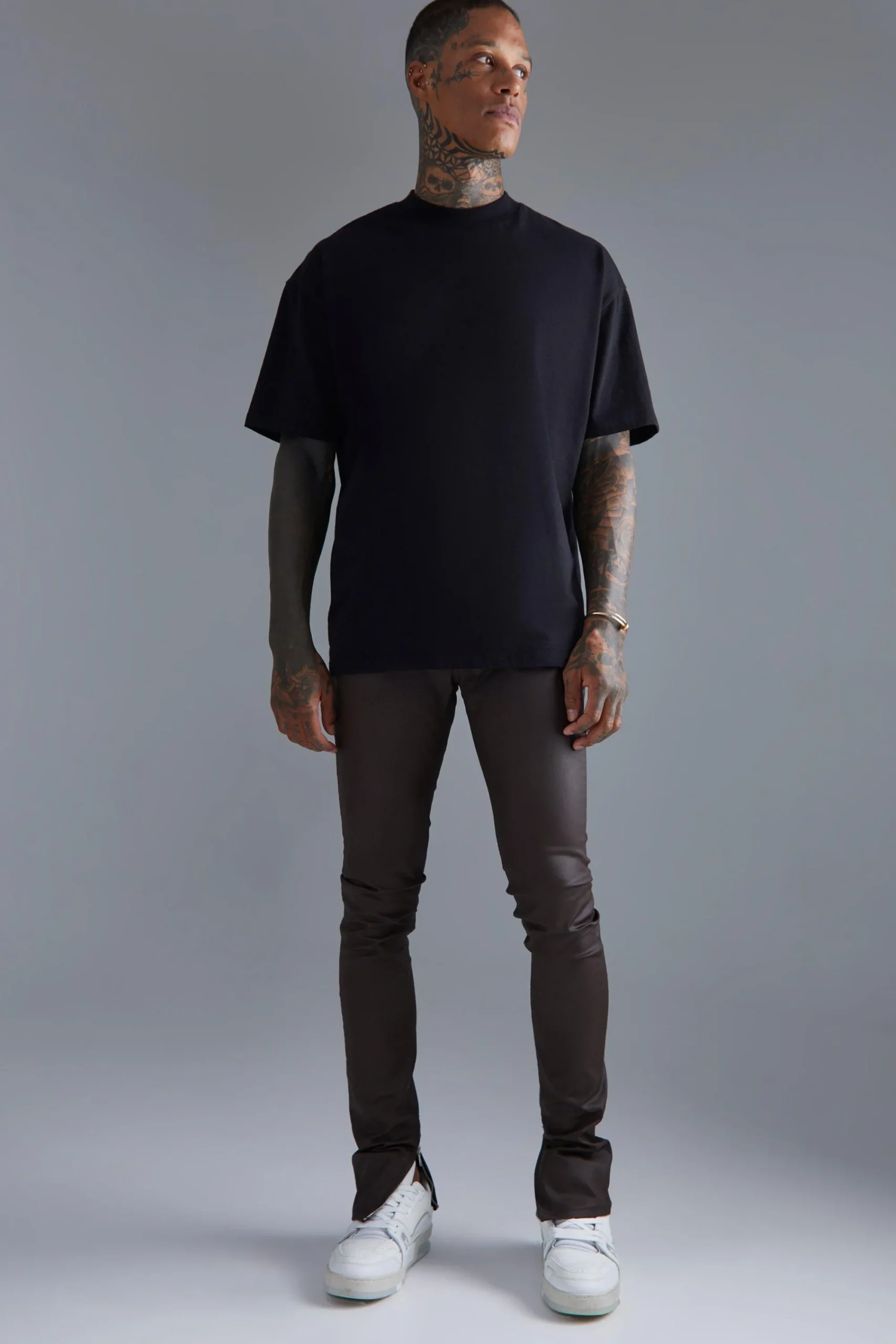 boohooMAN Skinny Stacked Zip Hem Coated Jeans | UK| Trousers|Jeans
