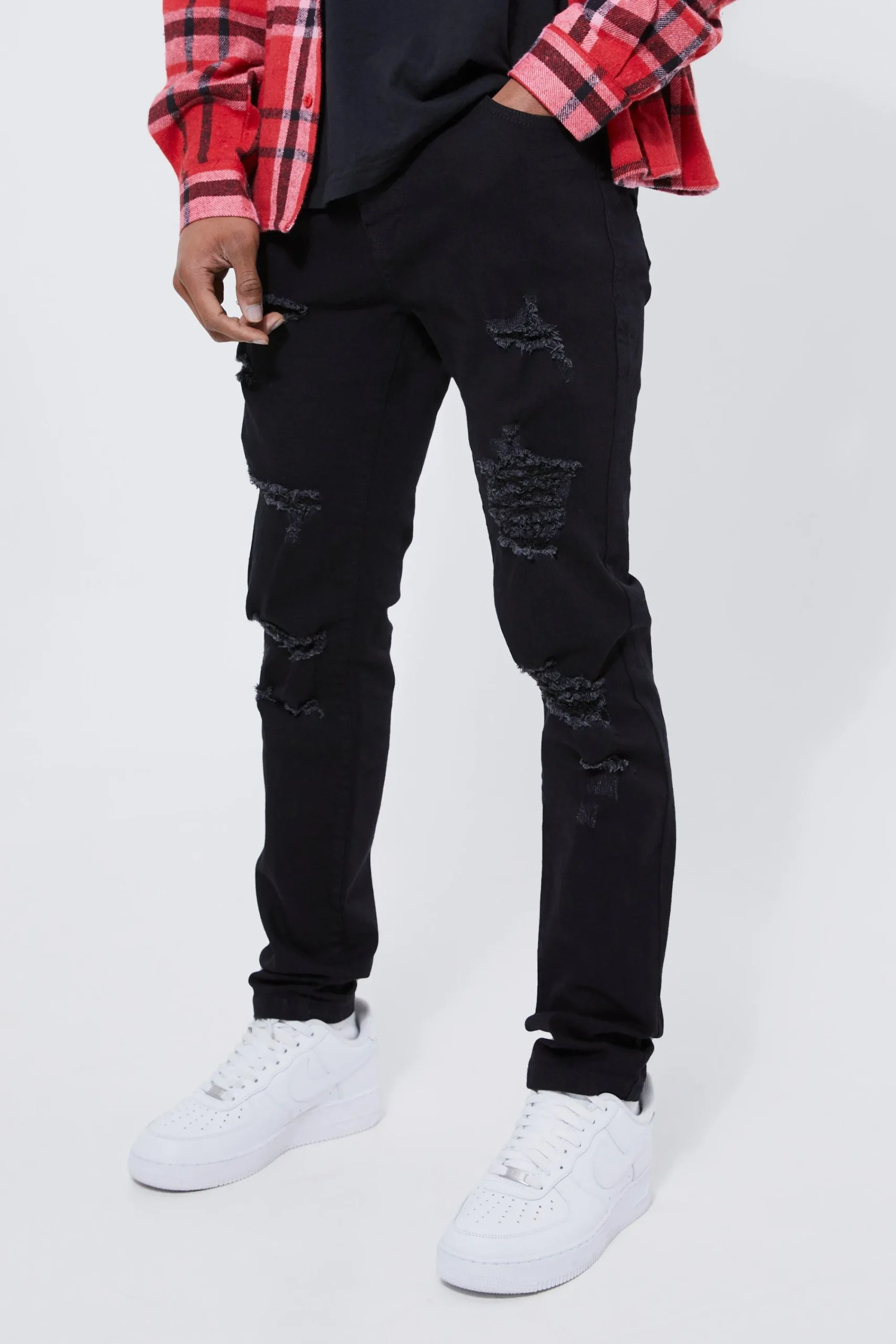 boohooMAN Skinny Stretch All Over Rip Jeans | UK| Trousers|Jeans