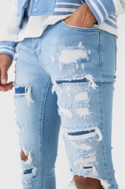 boohooMAN Skinny Stretch All Over Rip Bleached Denim Jean In | UK| Trousers|Jeans