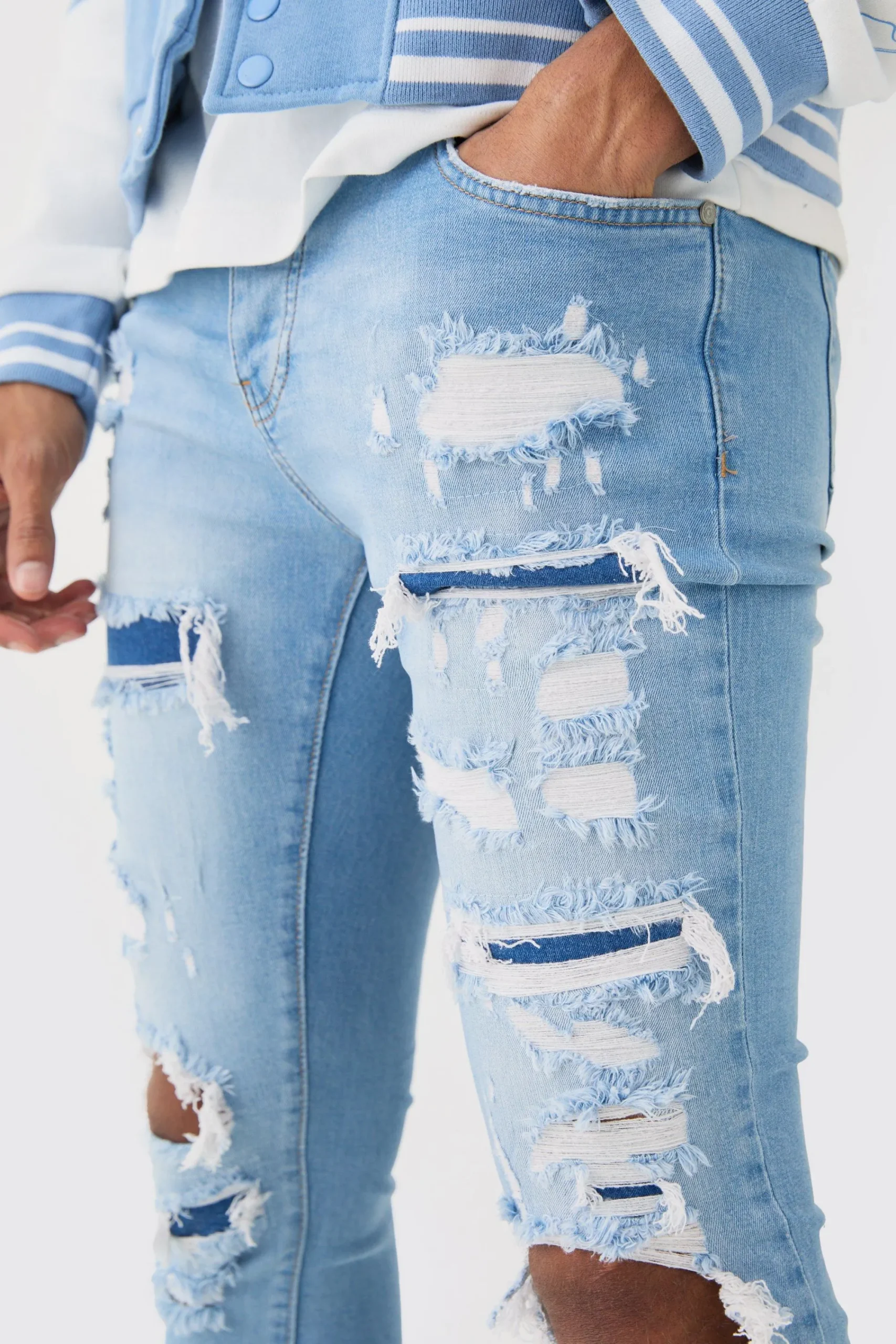 boohooMAN Skinny Stretch All Over Rip Bleached Denim Jean In | UK| Trousers|Jeans