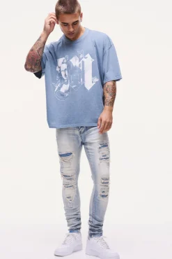 boohooMAN Skinny Stretch Black PU Biker Rip & Repair Jeans | UK| Trousers|Jeans