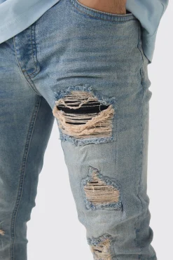 boohooMAN Skinny Stretch Black PU Biker Rip & Repair Jeans | UK| Trousers|Jeans