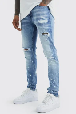 boohooMAN Skinny Stretch Bleached Ripped Knee Jeans | UK| Trousers|Jeans