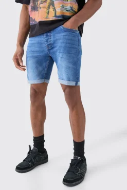 boohooMAN Skinny Stretch Denim Shorts In Mid Blue | UK| Shorts