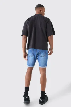 boohooMAN Skinny Stretch Denim Shorts In Mid Blue | UK| Shorts