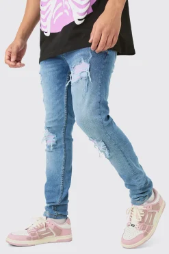 boohooMAN Skinny Stretch Lilac Pu Biker Rip & Repair Jeans | UK| Trousers|Jeans
