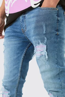 boohooMAN Skinny Stretch Lilac Pu Biker Rip & Repair Jeans | UK| Trousers|Jeans